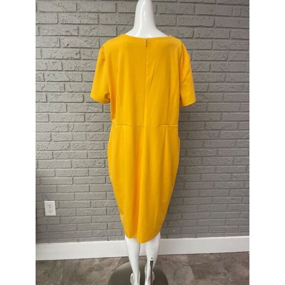 NY & Company Surplice Neckline Short Sleeve Yellow Sheath Dress Size XXL - Picture 2 of 9